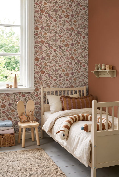 ESTAhome behang bloemetjes terracotta roze - 53 cm x 10.05 m - 131321
