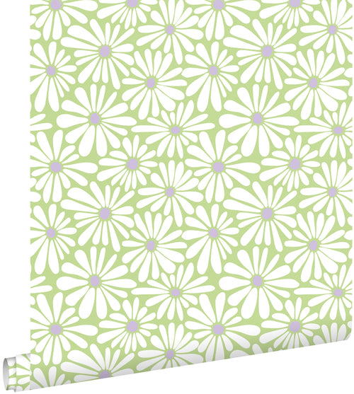 ESTAhome behang madeliefjes groen en paars - 50 x 900 cm - 131154 - vtwonen shop