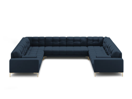 Cosmopolitan Design Panoramische bank Bali 9-zits, structurele stof, blauw - 256x327x75cm
