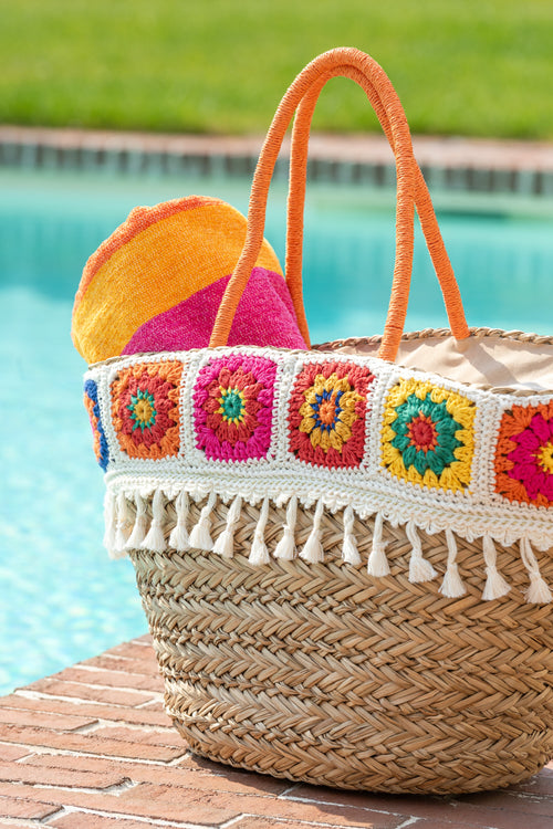 J-Line strandtas Gehaakt + Kwasten - zeegras/katoen - mix - vtwonen shop