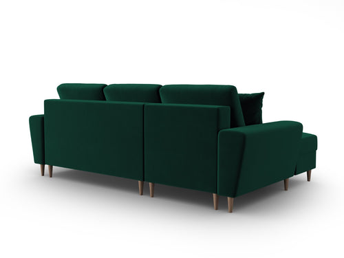 Cosmopolitan Design Uitklapbare hoekbank links met opbergdoos Kyoto 4-zits, flueel flessengroen - 145x241x88cm