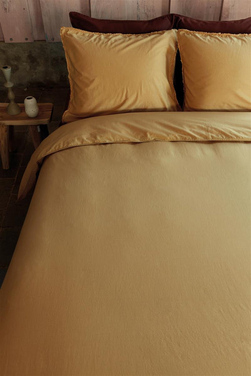 vtwonen dekbedovertrek Natural Stone Fraying - 140x200/220 cm - geel - vtwonen shop