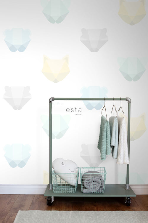 ESTAhome fotobehang dierenkoppen mintgroen, blauw en grijs - 200 x 279 cm - 158856 - vtwonen shop