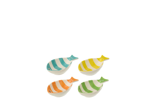 J-Line schaal Vis Gestreept - porselein - mix - small - set van 4