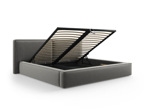 Micadoni Opbergbed met hoofdeinde Jodie 200x200cm, flueel, lichtgrijs - 228x251x108cm