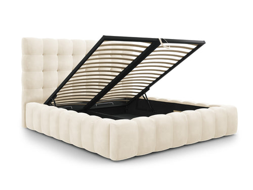 Cosmopolitan Design Opbergbed met hoofdeinde Bali 160x200cm, flueel, lichtbeige - 230x185x125cm