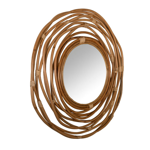 Dutchbone Kubu Spiegel/ Wandspiegel rond Rotan 75x75 cm - Bruin