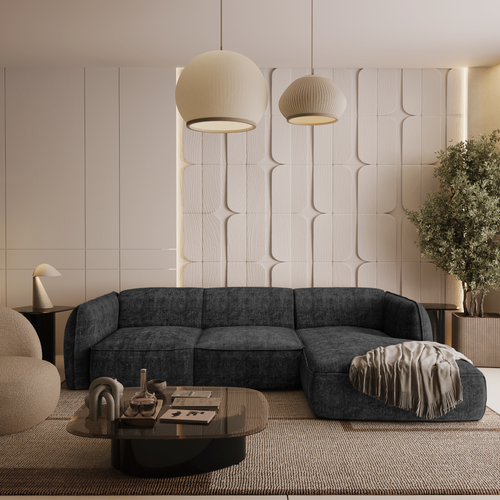 Sia Home - Rechthoekige hoekbank LIVIA - geweven fluweel donker antraciet 272cm