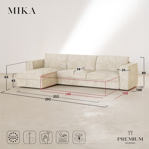 Premium Interiors - Hoekbank (links) MIKA - zacht aanvoelende geweven stof vintage groen 292cm