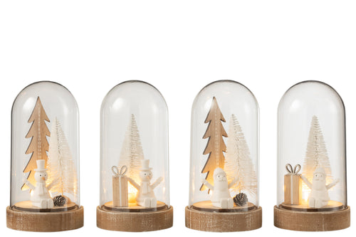 J-Line decoratie stolp Kerst - hout - wit/naturel - large - 4 stuks - LED lichtjes - vtwonen shop