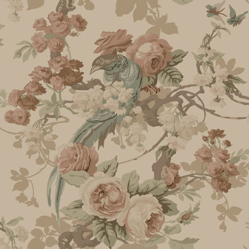ESTAhome behang bloemen en vogels beige - 50 x 900 cm - 139808