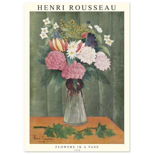 Artfulprints Poster Henri Rousseau - Flowers in a vase   - A4 21x29.7 cm - Groen