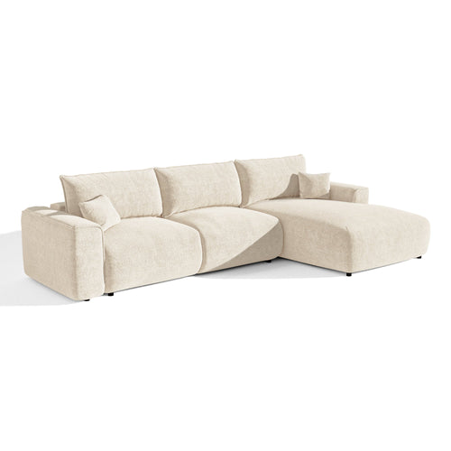 Premium Interiors - Rechthoekige hoekbank met slaapfunctie en opbergruimte COMO - bouclé-stof crème 297cm