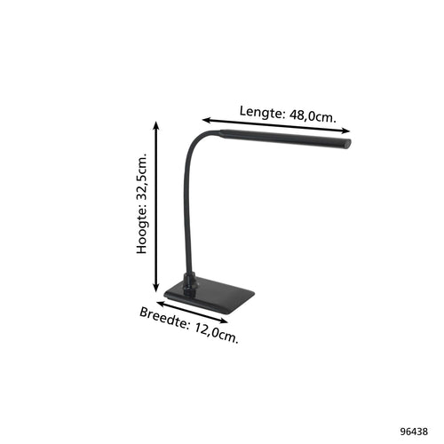 EGLO tafellamp Laroa - leeslamp - inclusief led - hoogte 48 cm - zwart - kantelbaar/draaibaar - touch dimbaar