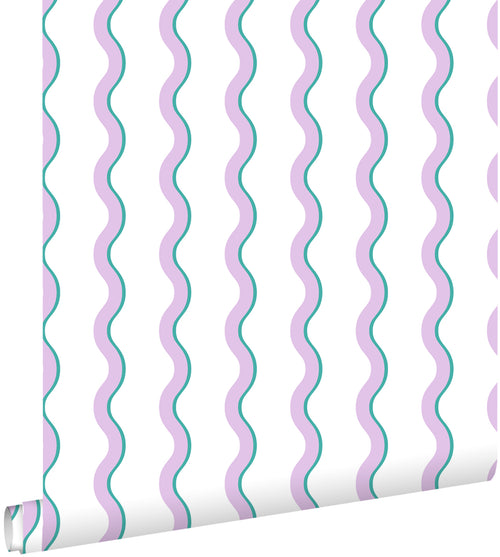 ESTAhome behang golvende strepen paars, blauw en wit - 50 x 900 cm - 131724