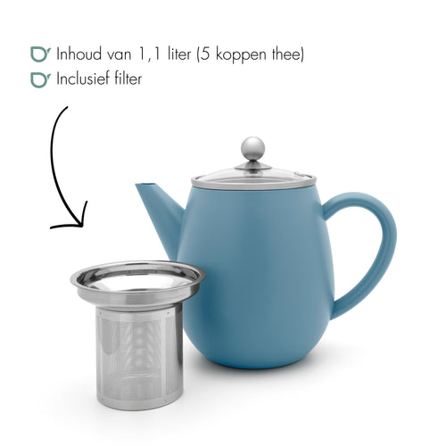 Bredemeijer - Dubbelwandige theepot Eva - 1,1 liter - IJsblauw - Met filter