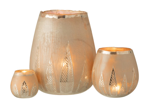 J-Line windlicht Blad Rond - glas - zilver - large - vtwonen shop