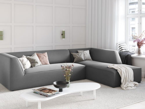 Micadoni rechter hoekbank Ruby 4-zits, flueel, grijs - 180x273x69cm
