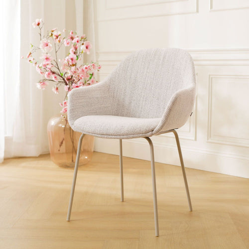 Nolon Nora-Mae Eetkamerstoel Beige Gemêleerd - Armleuning - Witte Poten - vtwonen shop