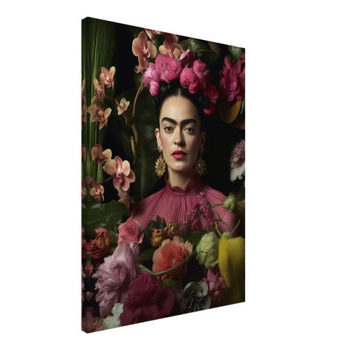 Artfulprints Canvas Frida Kahlo – Floral portrait canvas - 100x150 cm - Roze