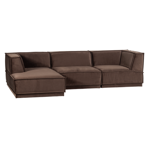 WOOOD chaise longue bank links Manu - Velvet - Bruin - 73x286x160