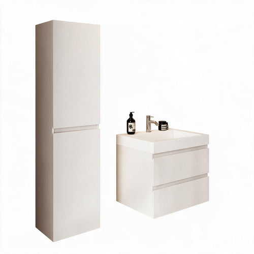 LOMAZOO badmeubelset Azuro - met kolomkast & witte wastafel - glanzend wit - 60 cm