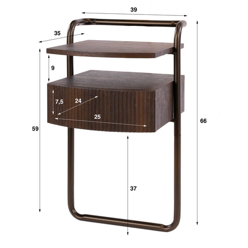 Giga Living Nachtkastje Bend - Donkerbruin Hout - 40x35x65cm