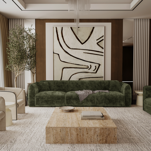 Premium Interiors - Bank LUSH - fluweel met motieven kaki-groen 235cm