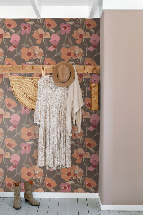 ESTAhome behang bloemen terracotta en oudroze - 50 x 900 cm - 130991 - vtwonen shop