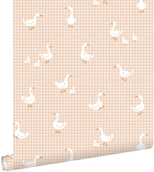 ESTAhome behang schattige ganzen beige - 50 x 900 cm - 132184