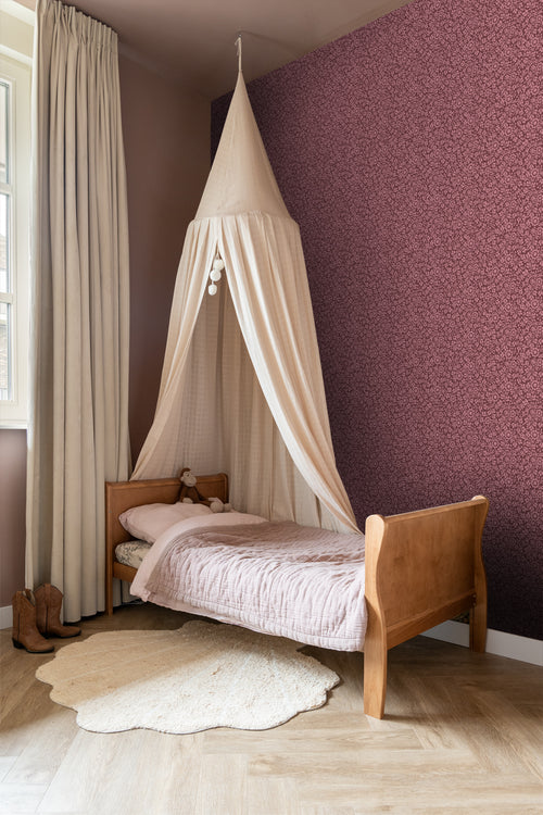 ESTAhome behang bloemetjes aubergine paars - 50 x 900 cm - 131672
