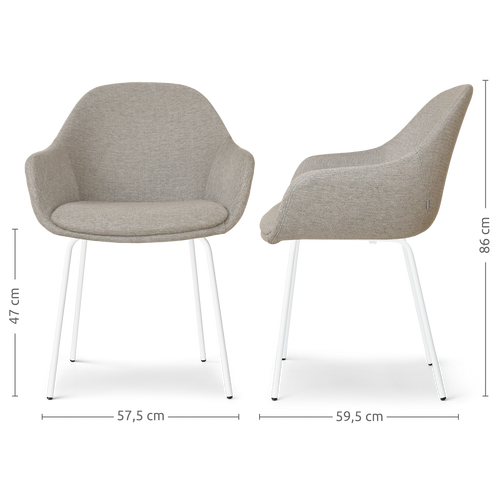 Nolon Nora-Mae Eetkamerstoel Warm Grijs - Armleuning - Witte Poten - vtwonen shop