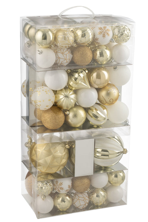J-Line kerstbal - kunststof - wit/goud - doos van 80