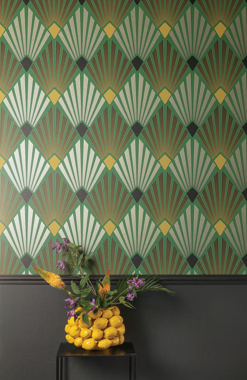 Masureel behang art deco motief groen - 53 cm x 10.05 m - 630585 - vtwonen shop