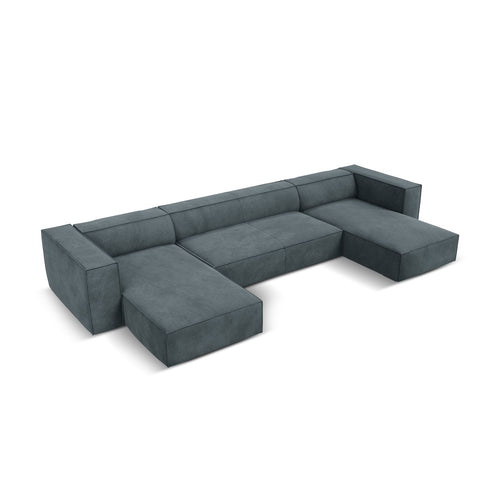 Cosmopolitan Design - Panoramische bank Turin 6-zits, structurele stof blauw grijs - 173x375x68cm