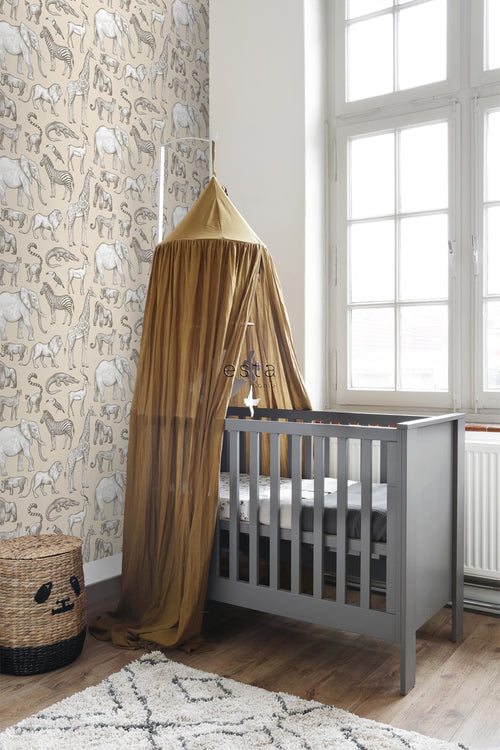 ESTAhome behang jungle dieren beige - 53 cm x 10.05 m - 139511