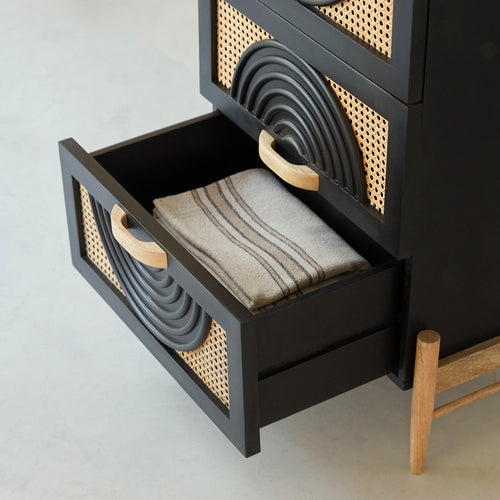 Tikamoon Ladekast van massief zwart mangohout en rotan - Zwart - vtwonen shop