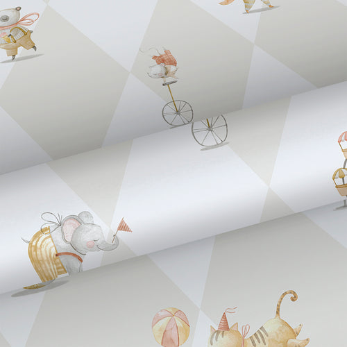 Sanders & Sanders behang circus figuren geel, beige en wit - 53 cm x 10.05 m - 640619