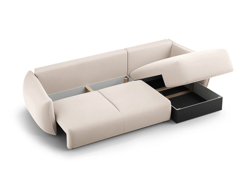 Cosmopolitan Design Uitklapbare hoekbank links met opbergdoos Matera 4-zits, flueel beige - 173x253x86cm