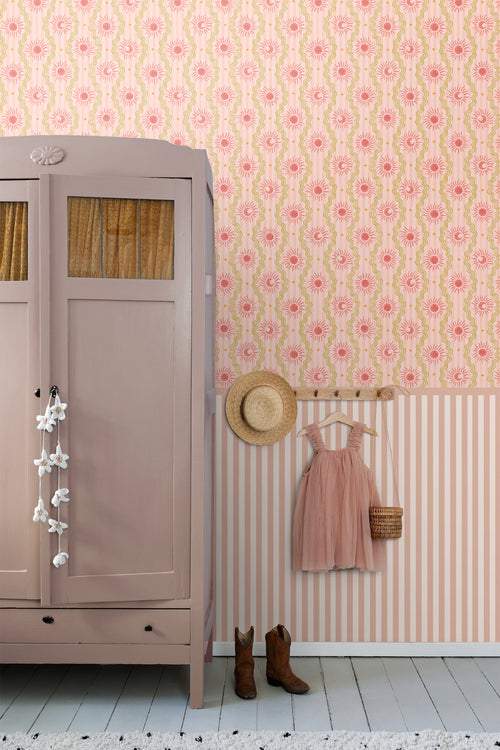 ESTAhome behang retro ornamenten roze, rood en groen - 50 x 900 cm - 131713