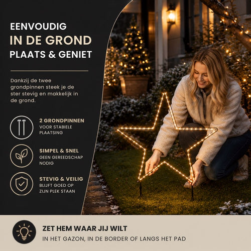Luca Lighting Garden d'Light Ster Tuinsteker met Warm Witte LED-Verlichting - Kerstversiering met 8 Lichtstanden - Guirlande voor de Tuin -