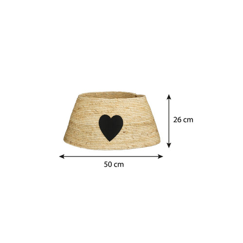 Mica Decorations Kerstboomrok met Hart - L50 x B50 x H26 cm - Maïsblad - Crème, Zwart