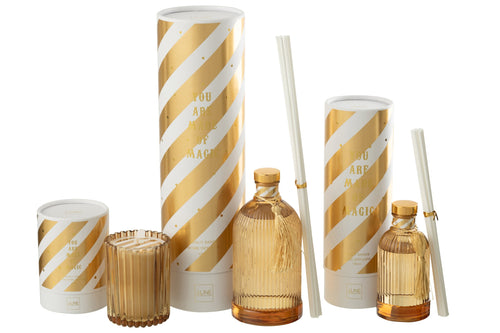J-Line geurstokjes Magic - Sunlit Sands - glas - wit/goud - large