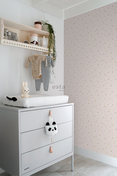 ESTAhome behang sterretjes oudroze en goud - 53 cm x 10.05 m - 139260