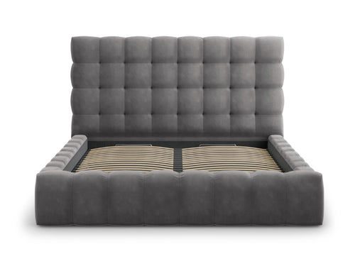 Cosmopolitan Design Opbergbed met hoofdeinde Bali 200x200cm, flueel, grijs - 230x225x125cm