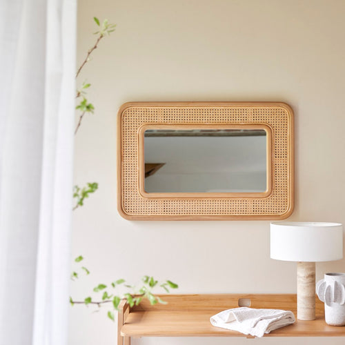Tikamoon Spiegel van massief teakhout en rotan - Naturel - vtwonen shop