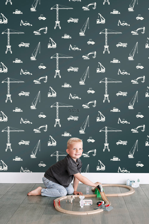 ESTAhome behang voertuigen donkerblauw en wit - 53 cm x 10.05 m - 139265