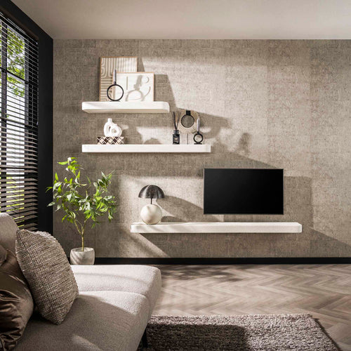 Giga Meubel Wandplank Stone - Wit Marmer Composiet - 200x29x8cm