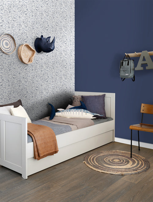 ESTAhome behang Australische stempels donkerblauw en wit - 53 cm x 10.05 m - 138980