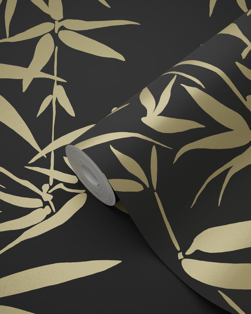 Origin Wallcoverings behang bamboe bladeren zwart en goud - 0,53 x 10,05 m - 347740 - vtwonen shop